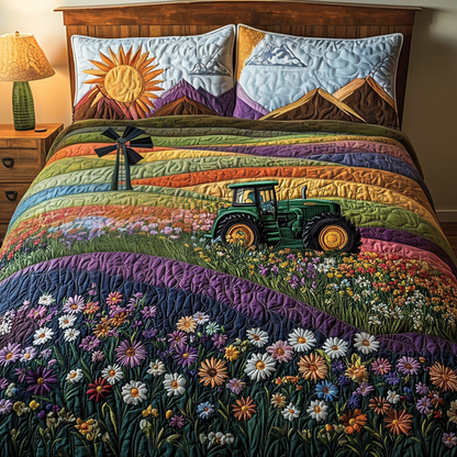 Windmill Landscape 3-Piece Quilted Bedding Set