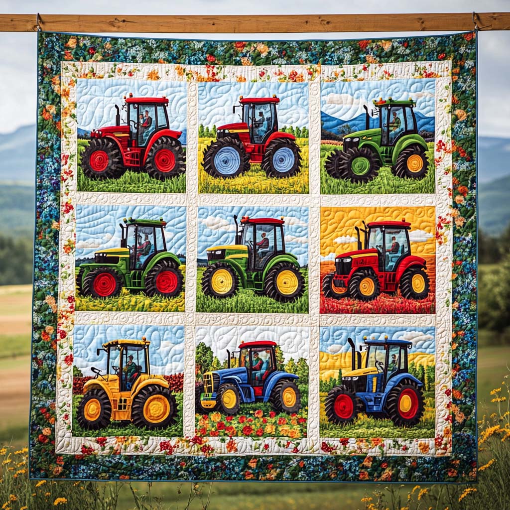 Tractor Tapestry Quilted Blanket