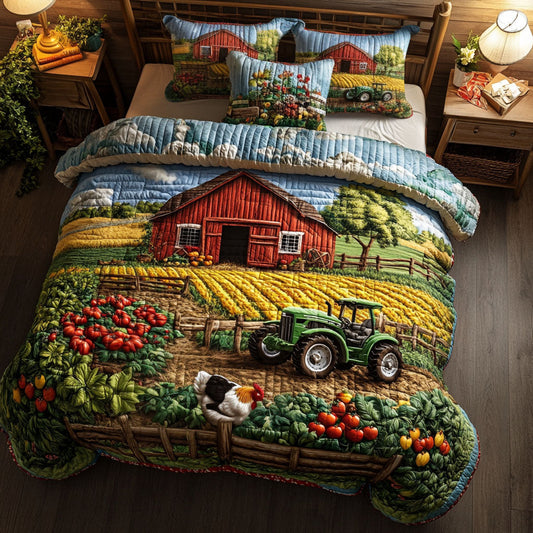 Tractor in Field 3-Piece Quilted Bedding Set