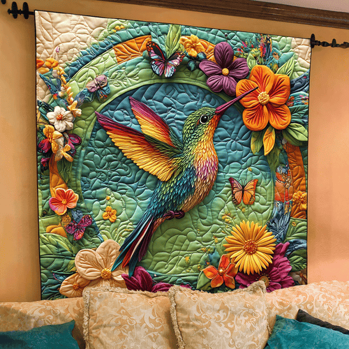 Tranquil Hummingbird Quilted Blanket
