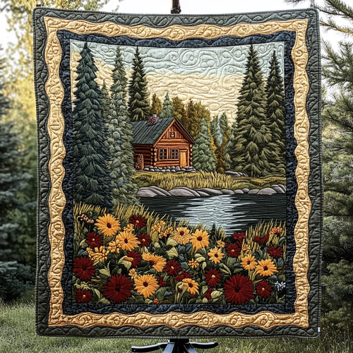 Tranquil Log Cabin Quilted Blanket
