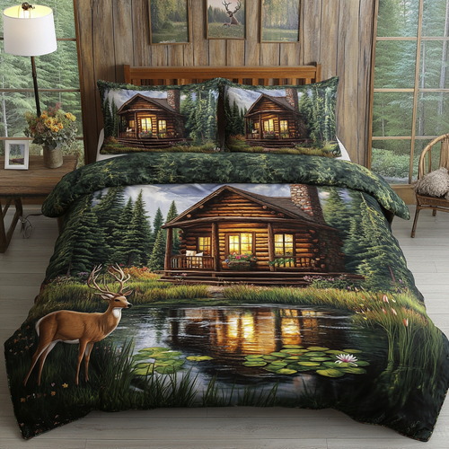 Tranquil Log Cabin V2 3-Piece Quilted Bedding Set