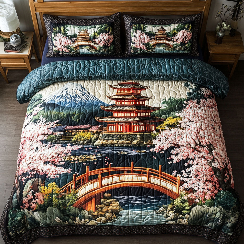 Tranquil Pagoda 3-Piece Quilted Bedding Set