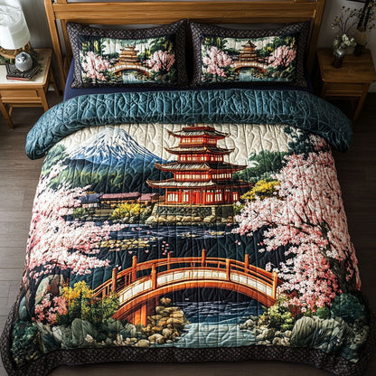 Tranquil Pagoda 3-Piece Quilted Bedding Set