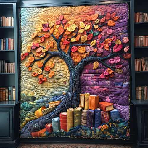 Tree Of Book Quilted Blanket