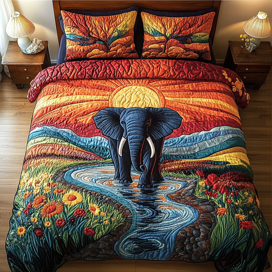 Tribal Elephant 3-Piece Quilted Bedding Set
