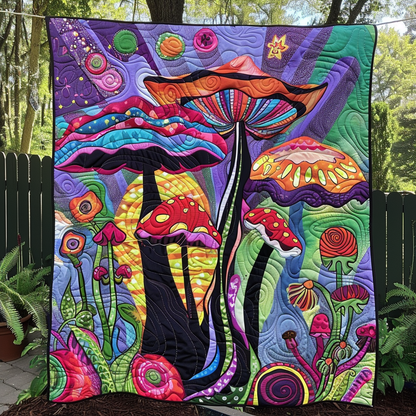 Trippy Mushrooms Quilted Blanket