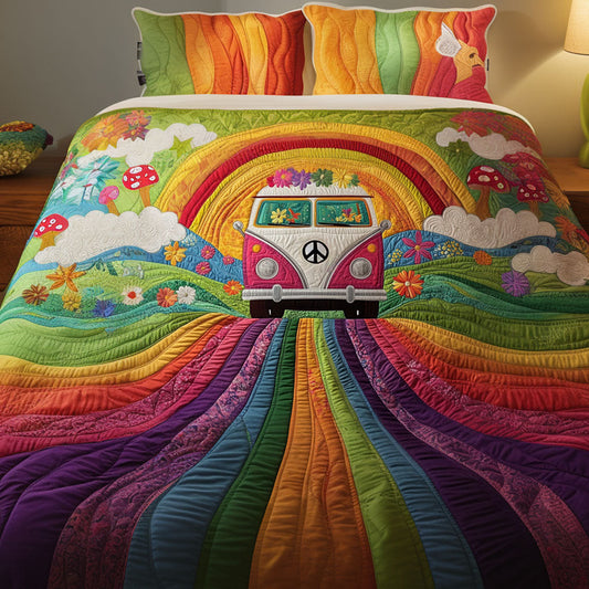 Trippy Hippie Van 3-Piece Quilted Bedding Set
