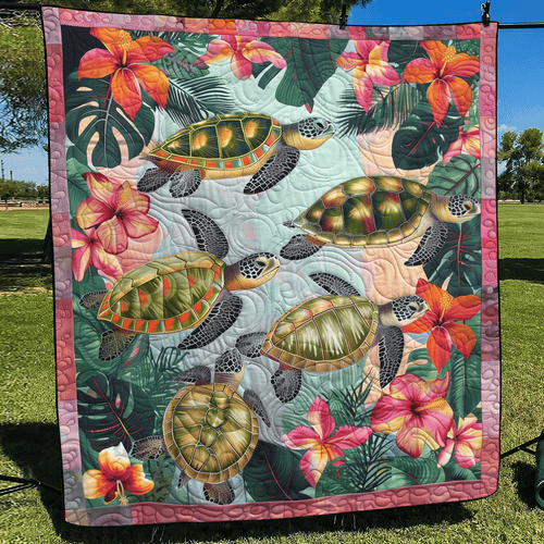 Tropical Turtle Quilted Blanket