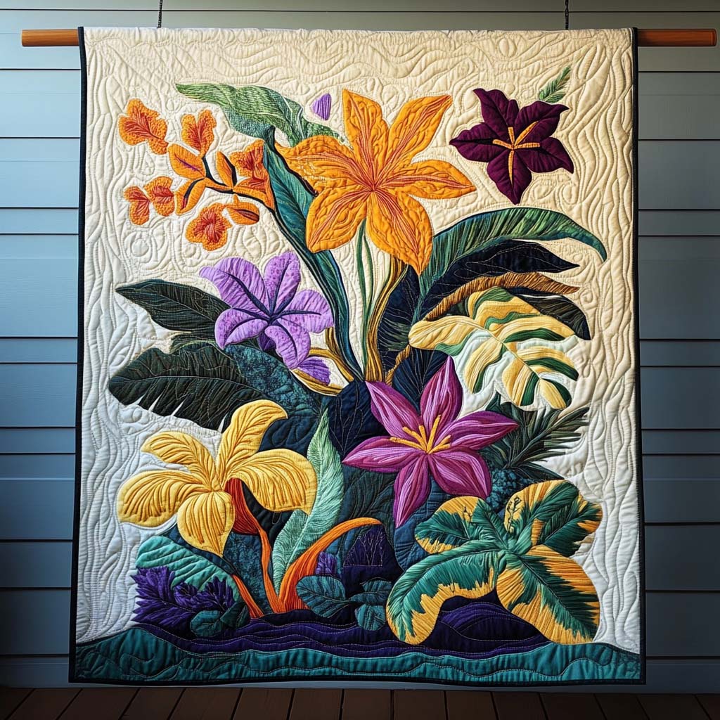 Tropical Bloom Quilted Blanket