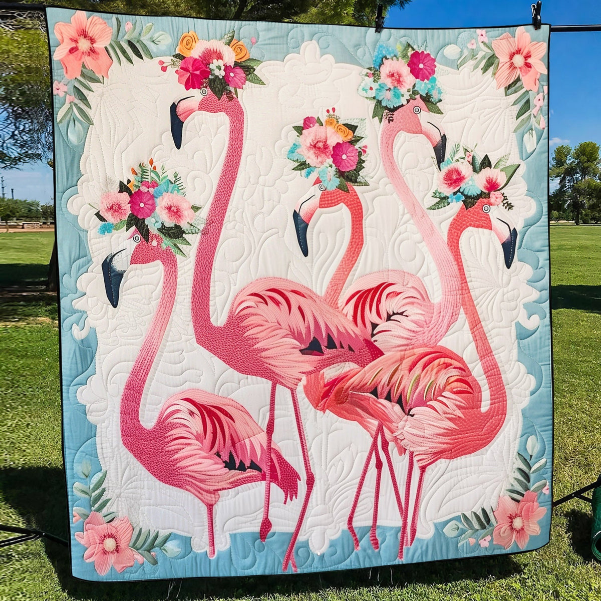 Tropical Flamingo Retreat Quilted Blanket