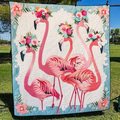 Tropical Flamingo Retreat Quilted Blanket