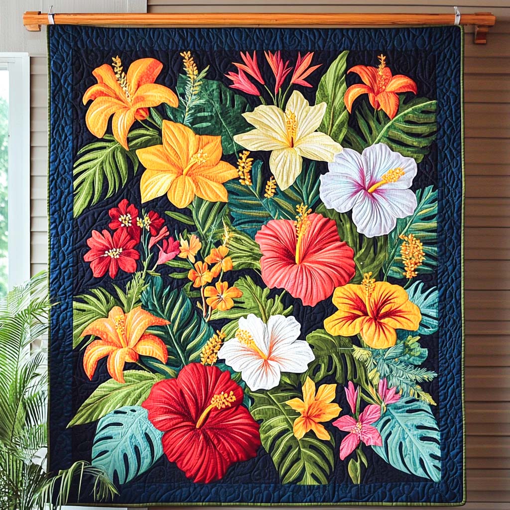 Tropical Garden Symphony Quilted Blanket