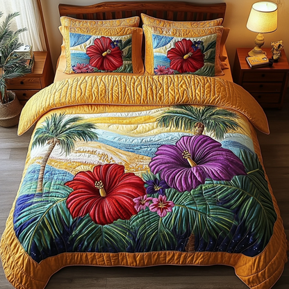 Tropical Hibiscus Bliss 3-Piece Quilted Bedding Set