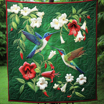 Tropical Hummingbirds Quilted Blanket