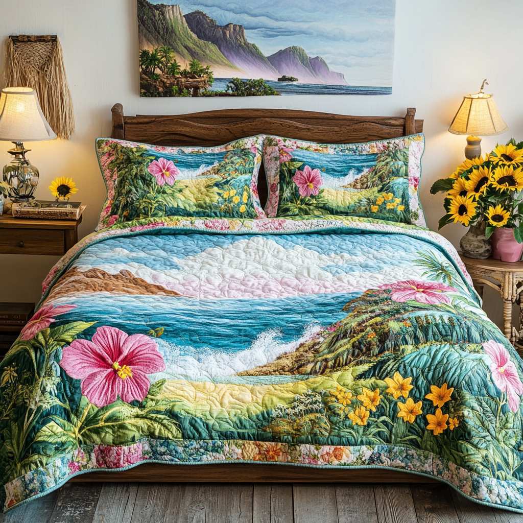 Tropical Oasis 3-Piece Quilted Bedding Set