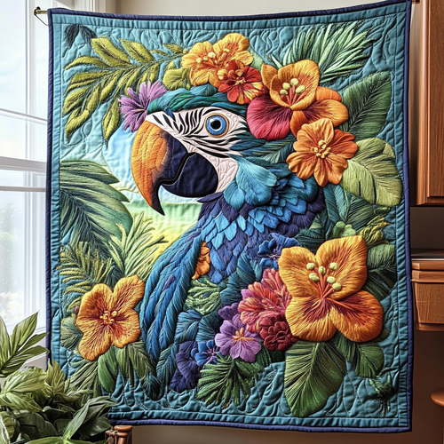 Tropical Squawk Quilted Blanket
