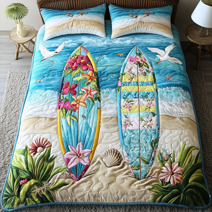 Tropical Surfboard 3-Piece Quilted Bedding Set