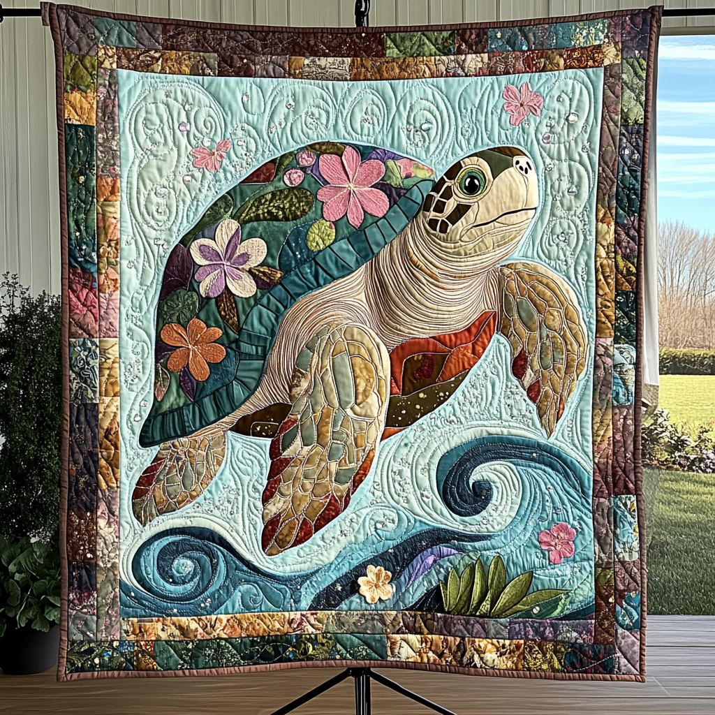 Tropical Turtle Escape Quilted Blanket