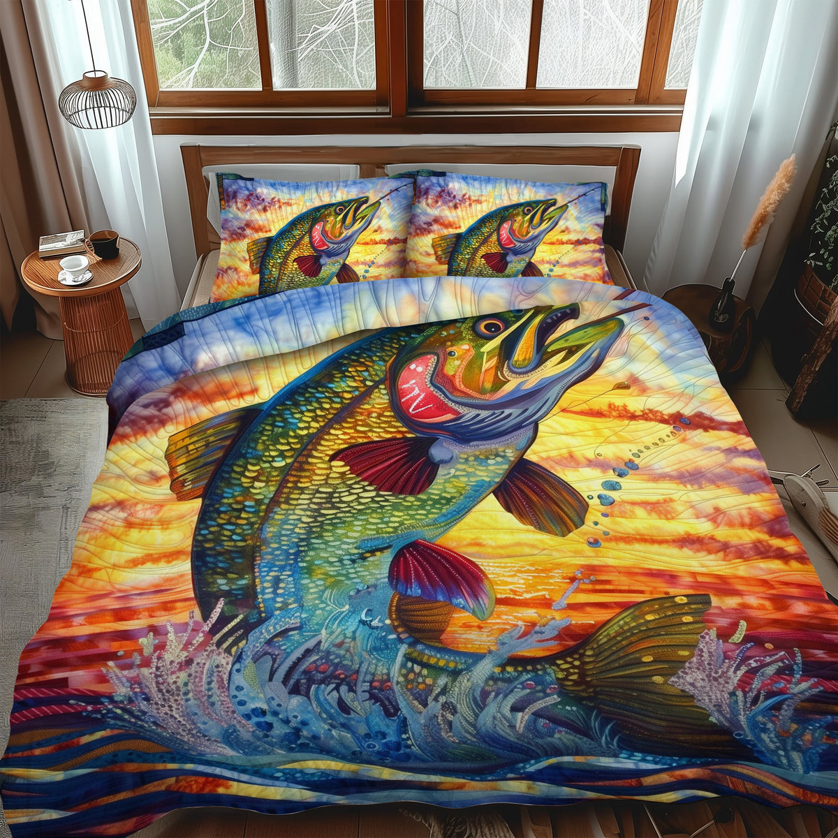 Trout Tales 3-Piece Quilted Bedding Set
