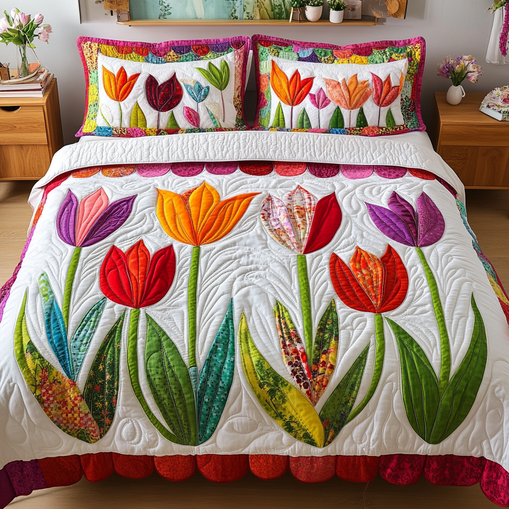 Tulip Dreams 3-Piece Quilted Bedding Set