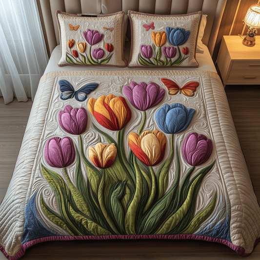 Tulip Paradise 3-Piece Quilted Bedding Set