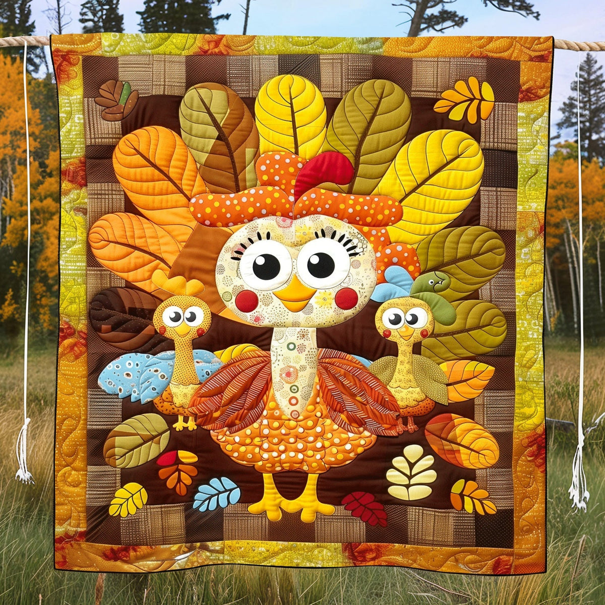 Turkey Playtime Quilted Blanket