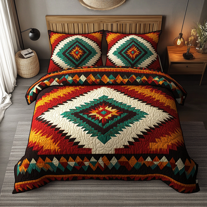 Turquoise Horizon 3-Piece Quilted Bedding Set