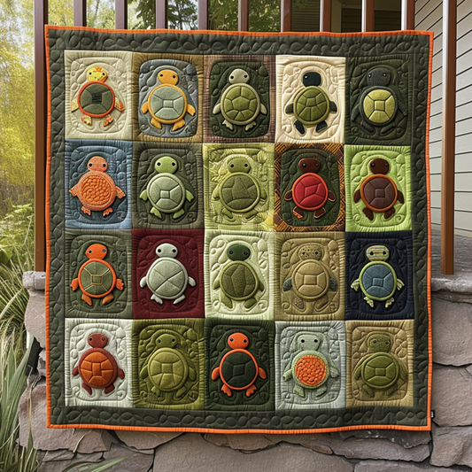 Turtle Family Reunion Quilted Blanket