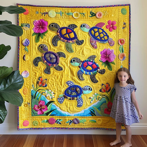 Turtle Flower Waves Quilted Blanket