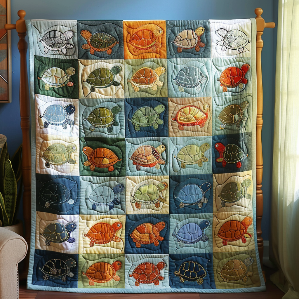 Turtle Parade Quilted Blanket