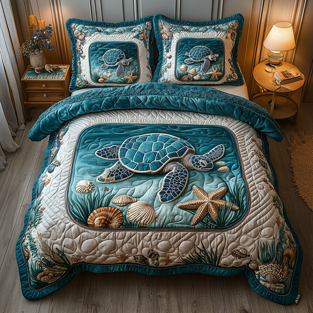 Aquatic 3-Piece Quilted Bedding Set