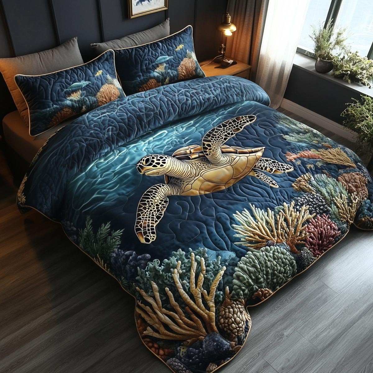 Turtle Dreams 3-Piece Quilted Bedding Set