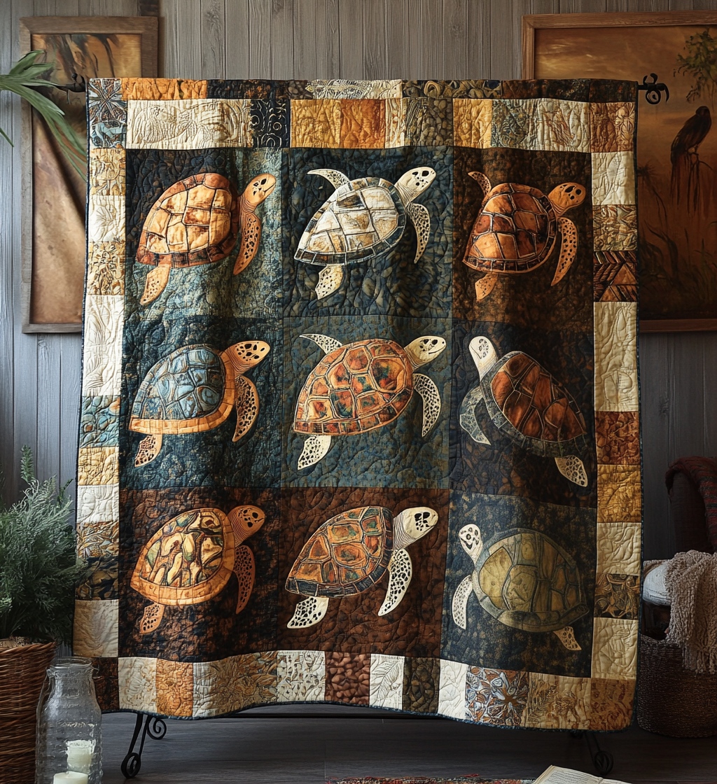 Turtle Fossil Quilted Blanket