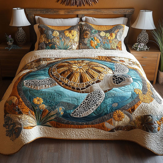 Turtle Haven 3-Piece Quilted Bedding Set