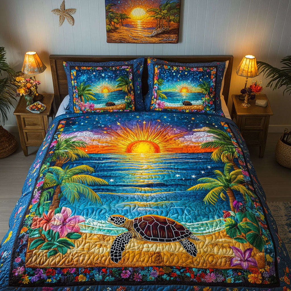Turtle Journey 3-Piece Quilted Bedding Set