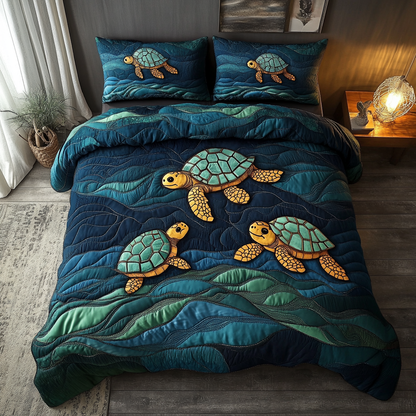 Turtle Tide 3-Piece Quilted Bedding Set