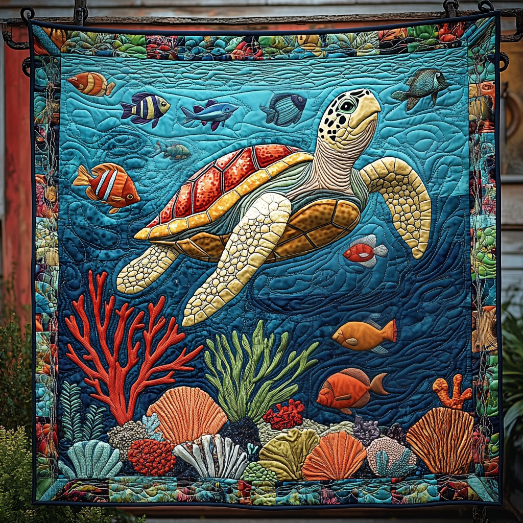 Turtle Tidepool Quilted Blanket
