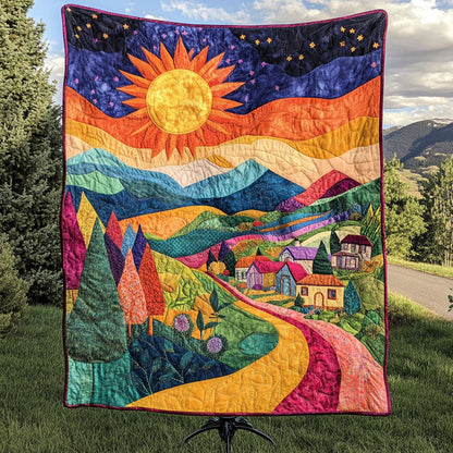 Twilight Mountain Path Quilted Blanket