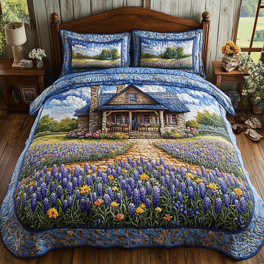 Bluebonnet Beauty 3-Piece Quilted Bedding Set