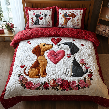 Valentine Dachshund 3-Piece Quilted Bedding Set