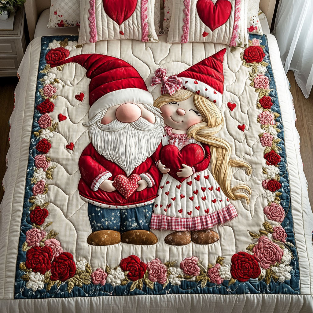 Valentine Little Gnomes 3-Piece Quilted Bedding Set