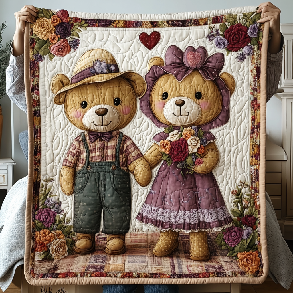 Valentine Teddies Quilted Blanket