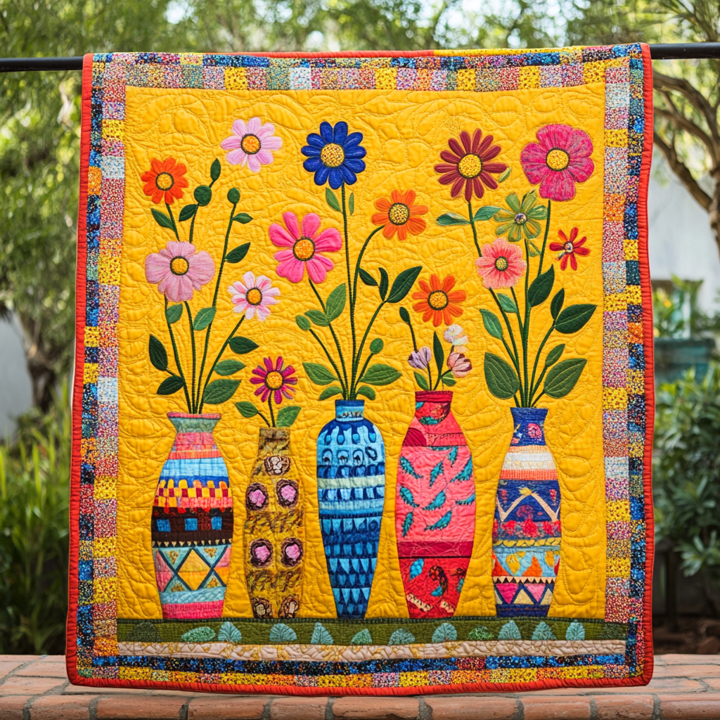 Vase Bloom Quilted Blanket
