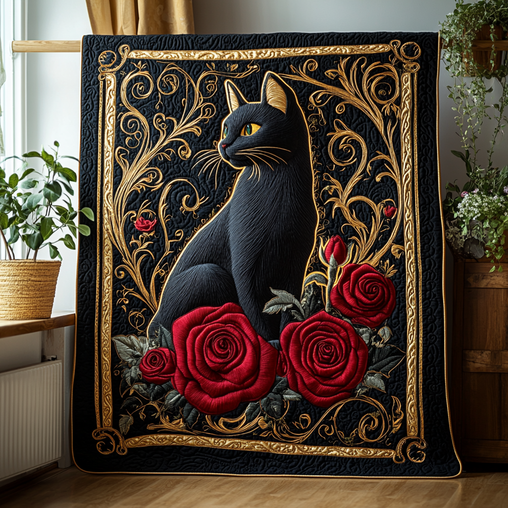 Velvet Paws and Roses Quilted Blanket