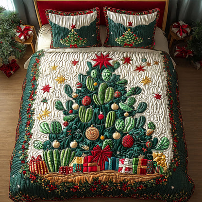 Verdant Succulents 3-Piece Quilted Bedding Set