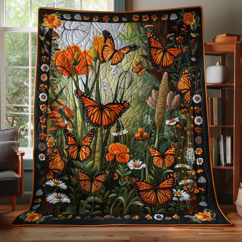 Vibrant Monarch Butterflies Quilted Blanket
