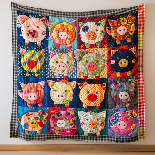 Vibrant Pig Quilted Blanket