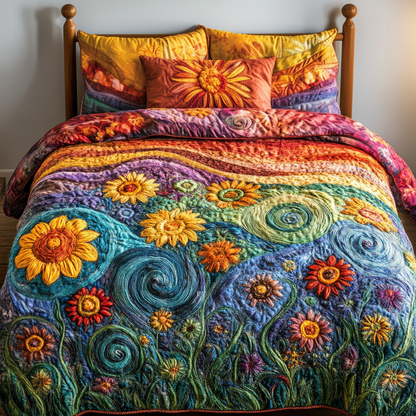 Vibrant Blooms 3-Piece Quilted Bedding Set