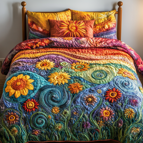 Vibrant Blooms 3-Piece Quilted Bedding Set